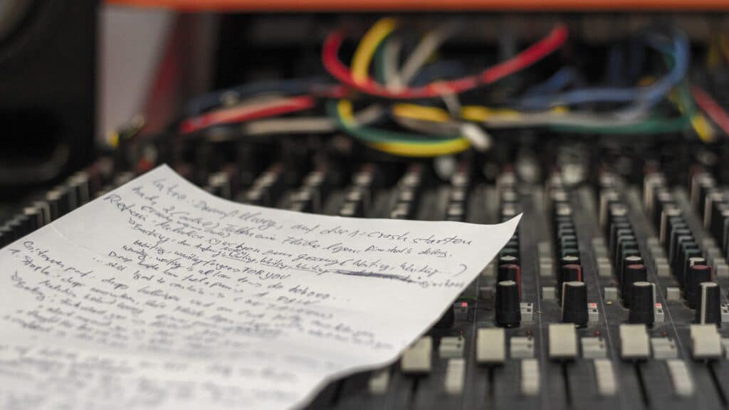 Sheet of paper with notes on my Soundcraft Ghost