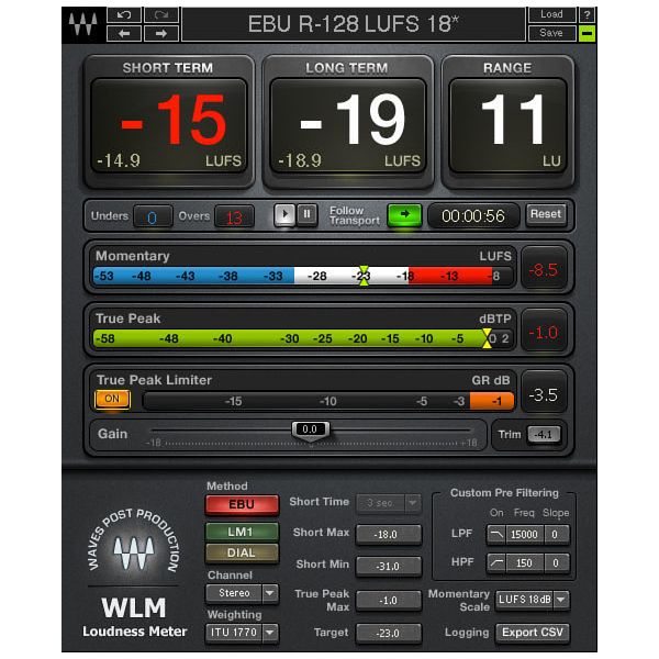 Waves WLM Meter is mijn favoriete plugin om de LUFs te meten.