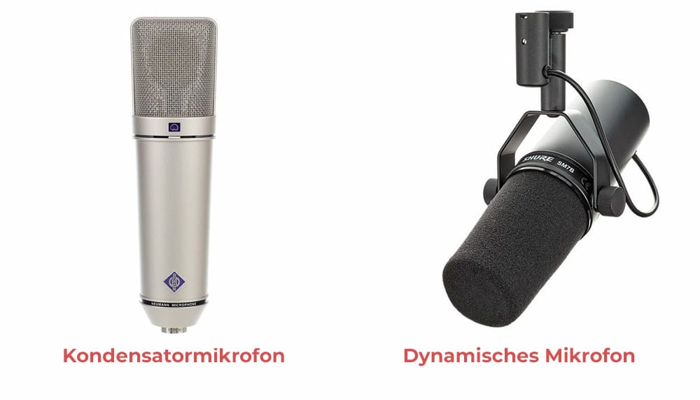 A gauche, le microphone : Neumann U87Ai, à droite : Shure SM7B