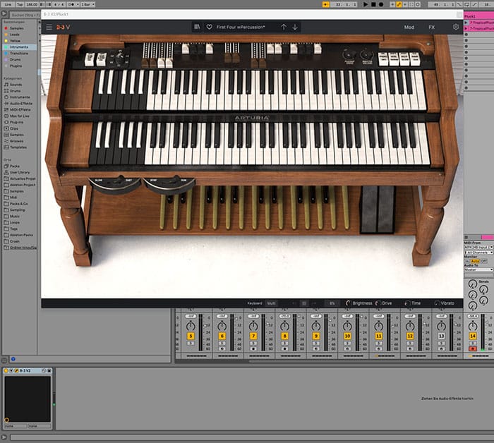 Hier wordt een VST-orgel van Arturia aangestuurd via je MIDI-keyboard.