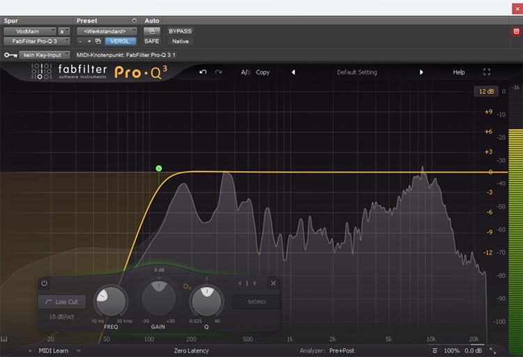 High-Pass-EQ zum Entfernen von Störgeräuschen