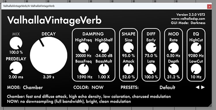 Valhalla VintageVerb es uno de mis plugins de reverberación favoritos.