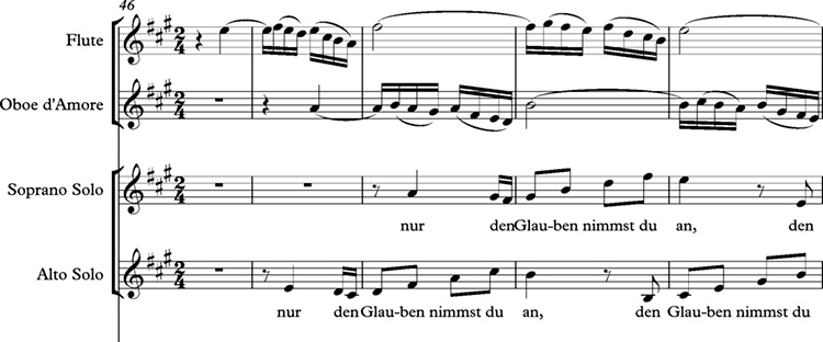 Bach, passagem de Duet aria "Herr, du siehst statt guter Werke" em Cantata BWV9
