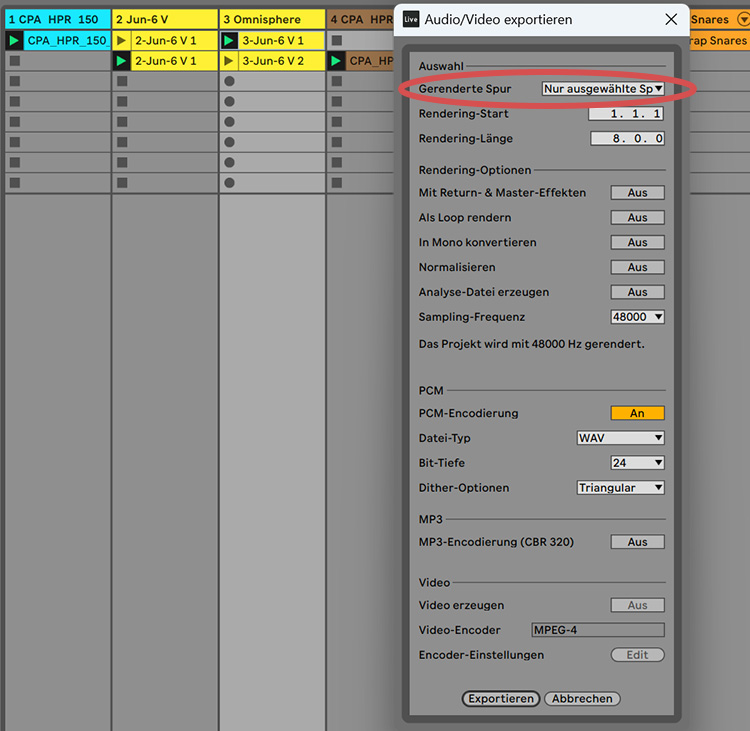 Exportación de stems en Ableton Live