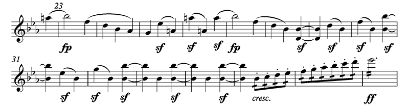 Beethoven, Symfonie nr. 3, eerste deel, maten 23-37, eerste vioolpartij