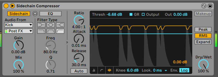 With a sidechain compressor it is possible to separate the bass and the bass drum from each other without having to work with an EQ