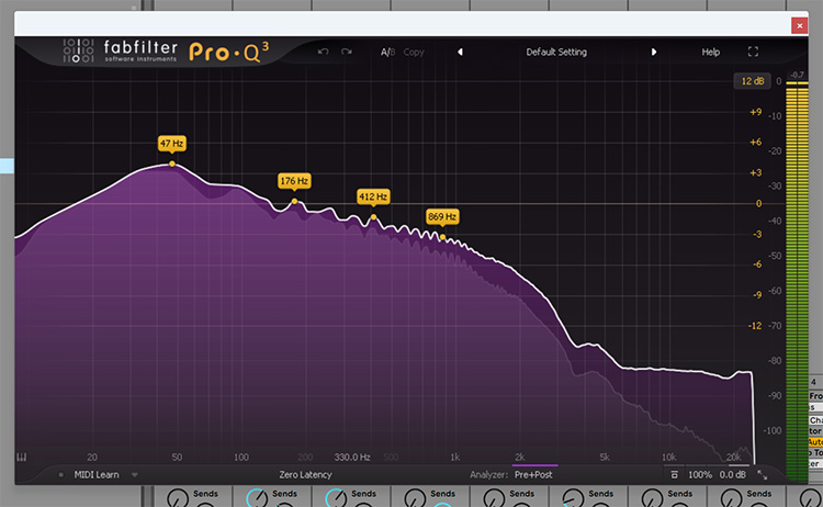 Sub Bass in de Frequency Analyzer