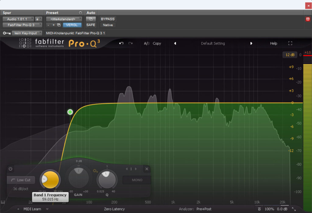 Nesta canção de rap utilizo um filtro de baixo corte de 60Hz para os vocais masculinos.