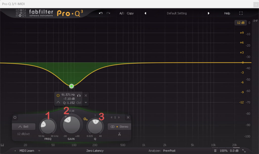 Adjusting the equalizer: Frequency, Gain and Q Factor