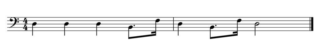 En clave de fa, la partitura con la misma melodía es mucho más fácil de leer.