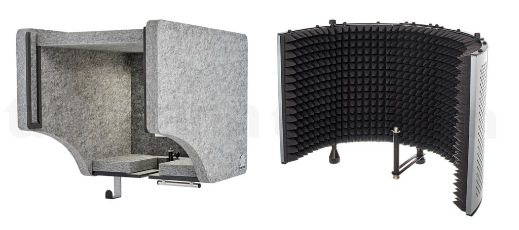 Pantallas de micrófono: t.akustik Vocal Head Booth (398€) y t.bone Micscreen XL (79€)